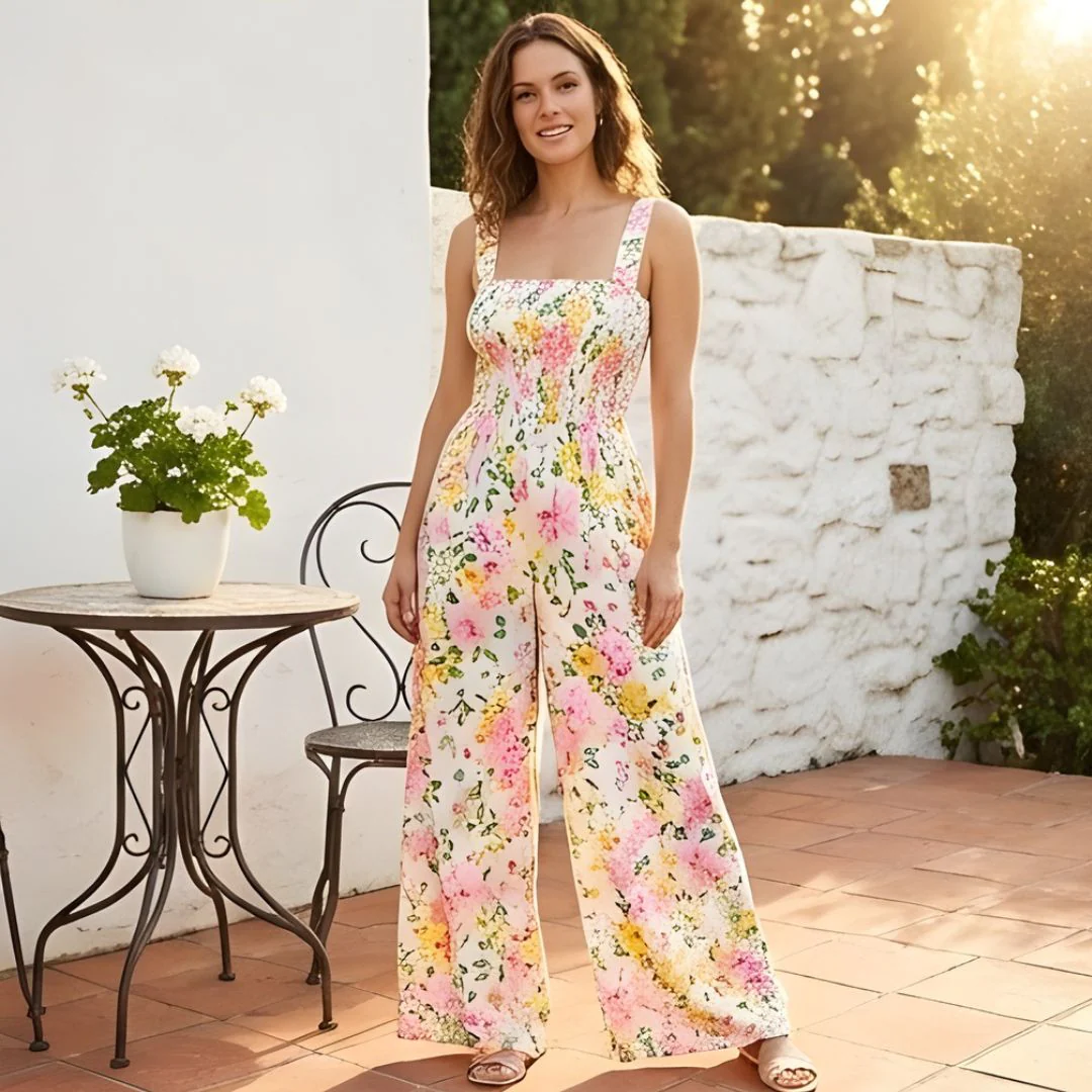 Petalia™ – Smocked Floral Wide-Leg Sleeveless Jumpsuit with Pockets + 50% OFF - Image 7