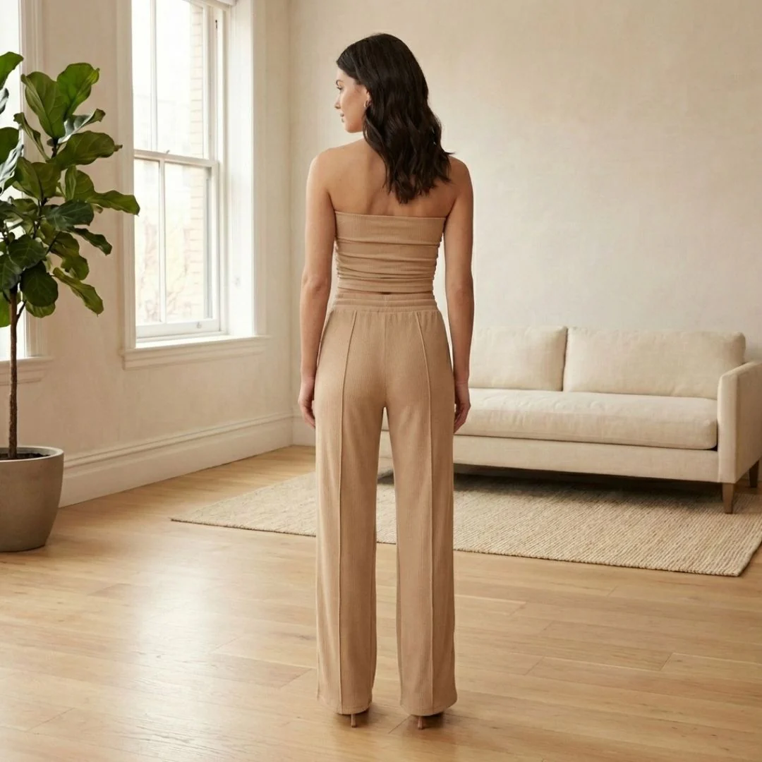 Riveaux™ – Ribbed Strapless Crop Top & Wide-Leg Pants Matching Set + 50% OFF - Image 3