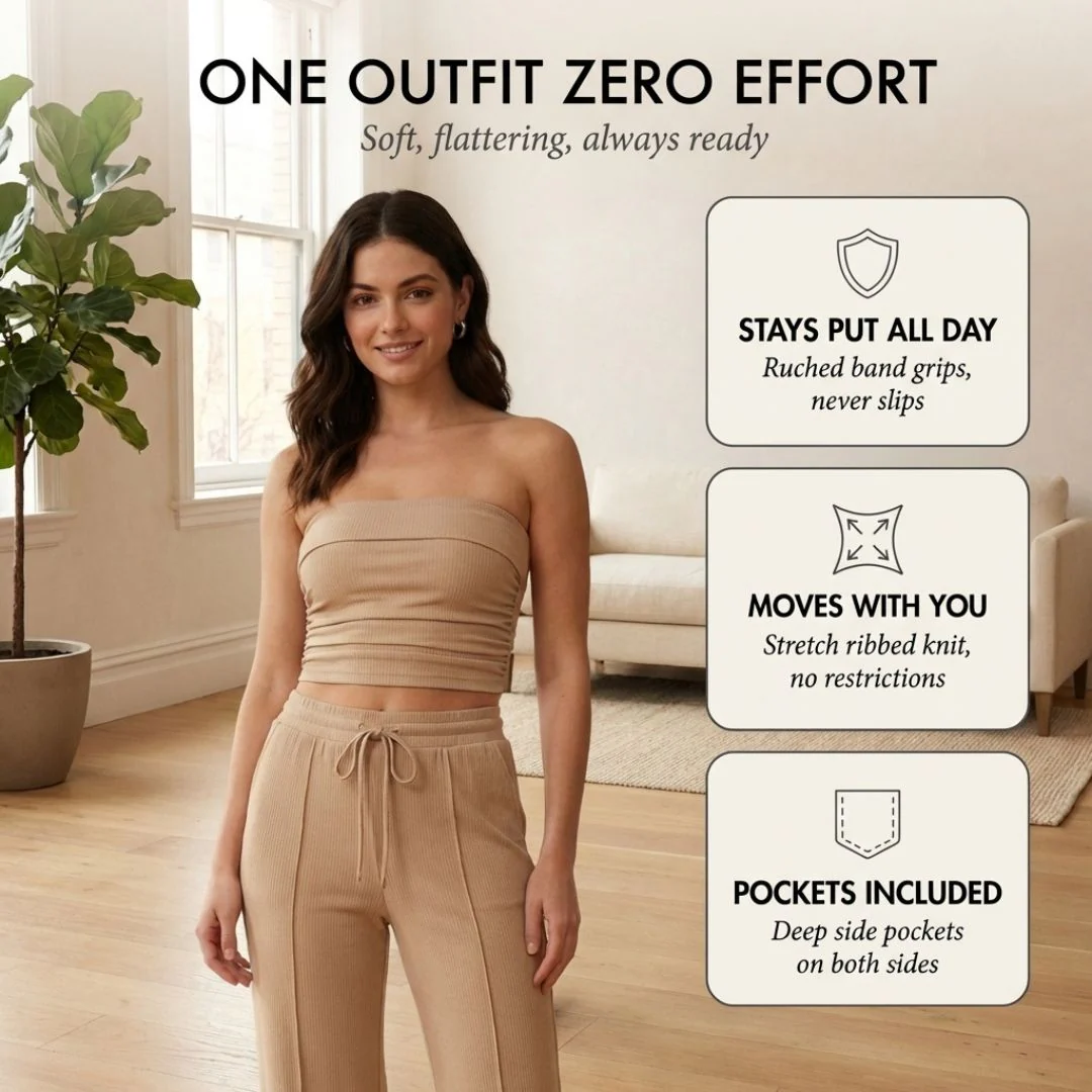 Riveaux™ – Ribbed Strapless Crop Top & Wide-Leg Pants Matching Set + 50% OFF - Image 4