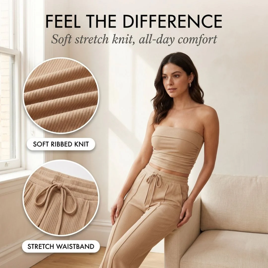Riveaux™ – Ribbed Strapless Crop Top & Wide-Leg Pants Matching Set + 50% OFF - Image 5