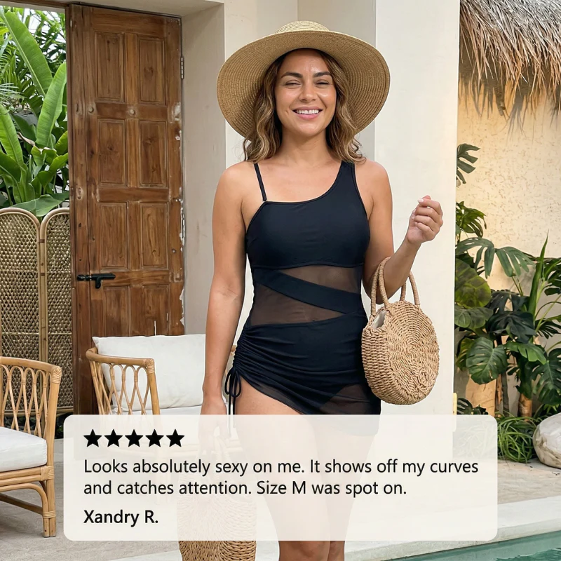 Rivèla™ – Ruched Mesh Tummy Control One-Piece Swimdress + 50% OFF - Image 5