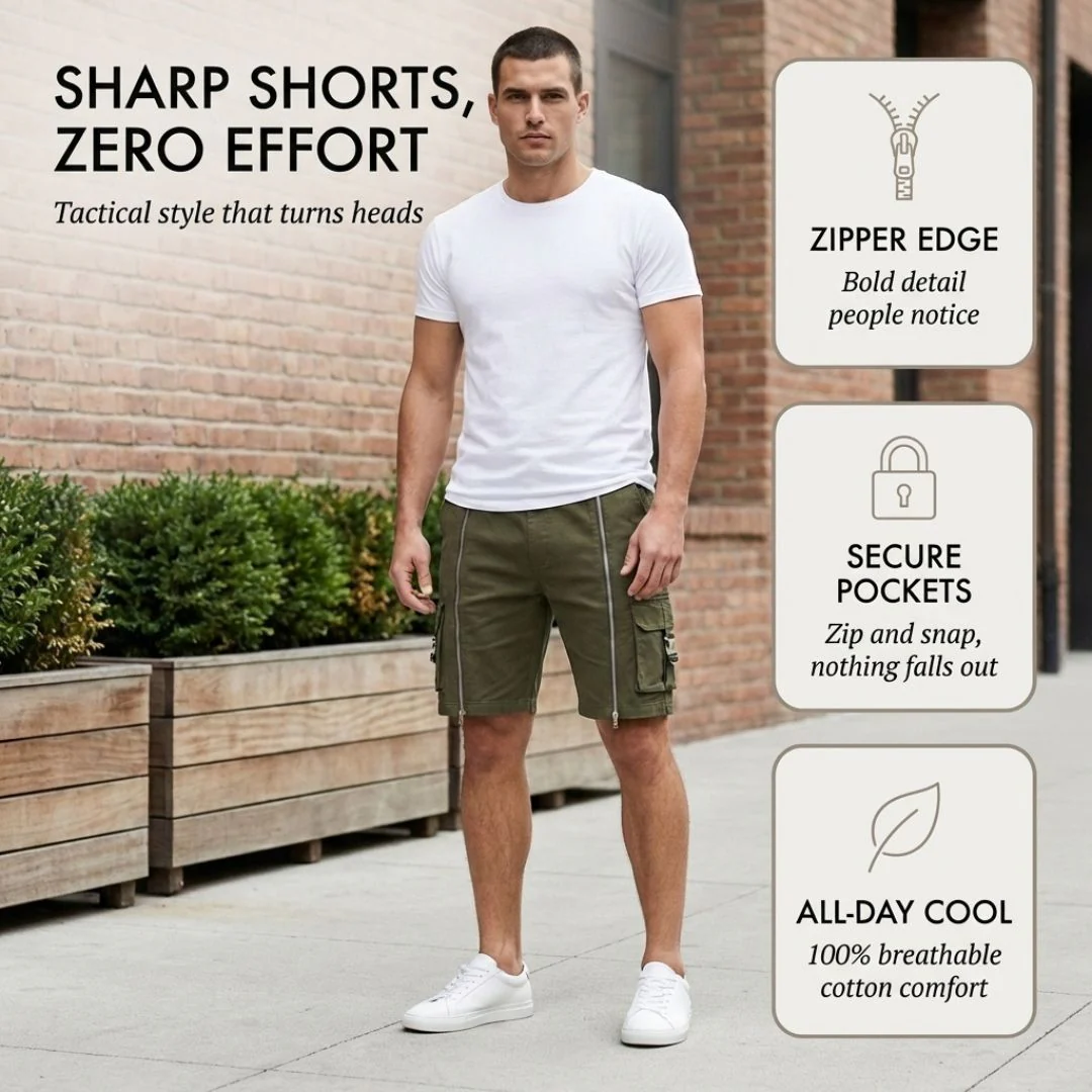 Rivet™ – Zipper Accent Multi-Pocket Tactical Cargo Shorts + 50% OFF - Image 4