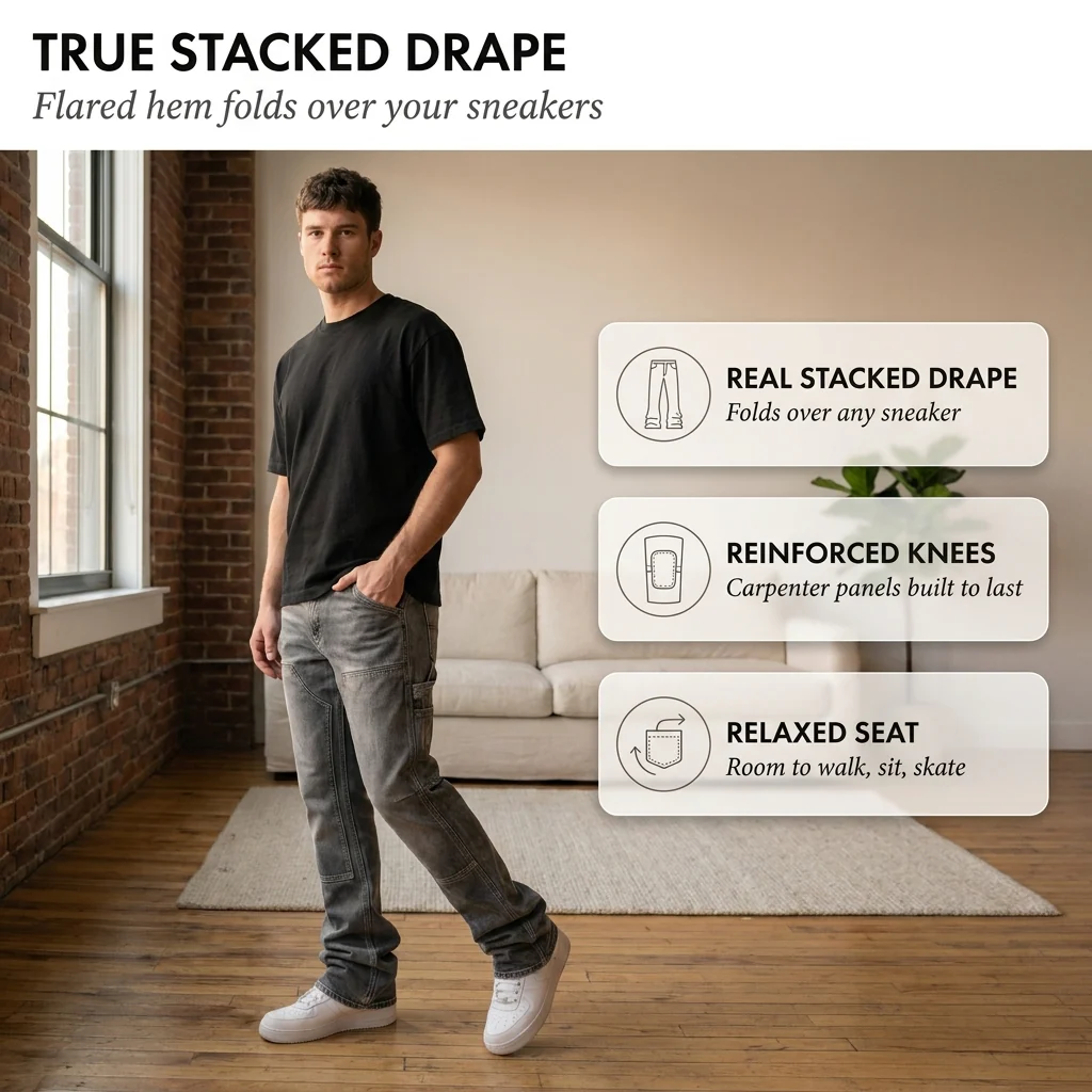 Rivett™ – Stacked Flared Carpenter Denim Men's Jeans + 50% OFF - Image 4