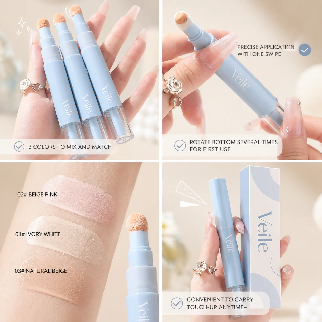 Saemi™ – 3-Color Pen Concealer with Soft Puff Applicator for Dark Circles, Acne Marks & Dullness + 50% OFF - Image 2