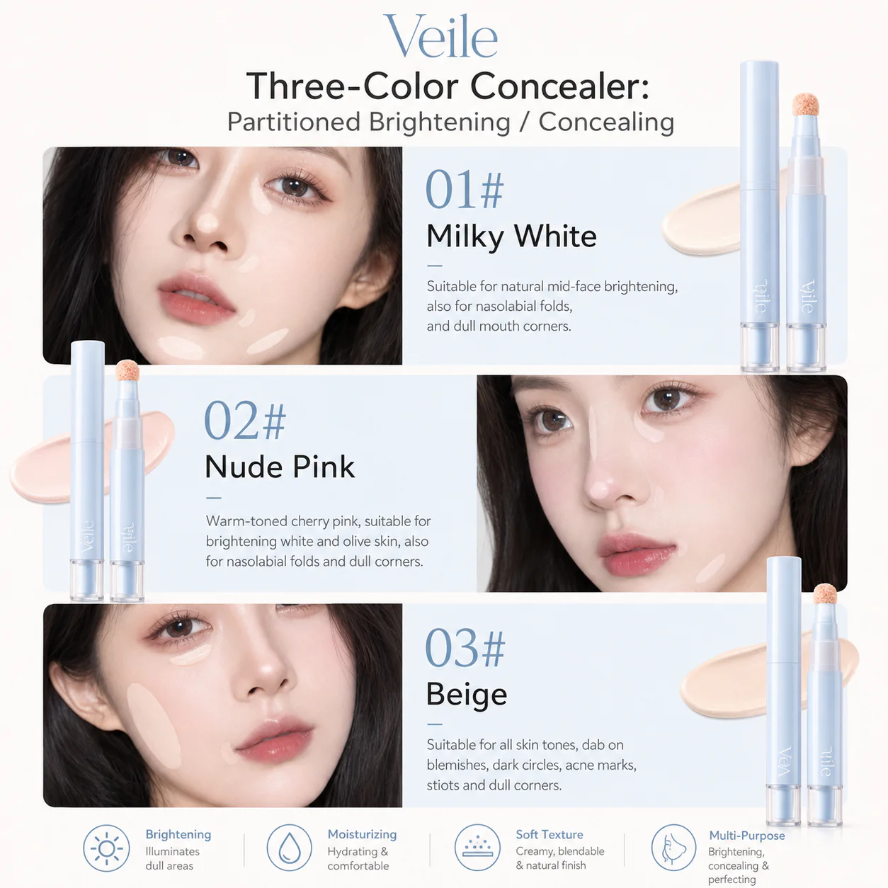 Saemi™ – 3-Color Pen Concealer with Soft Puff Applicator for Dark Circles, Acne Marks & Dullness + 50% OFF - Image 5