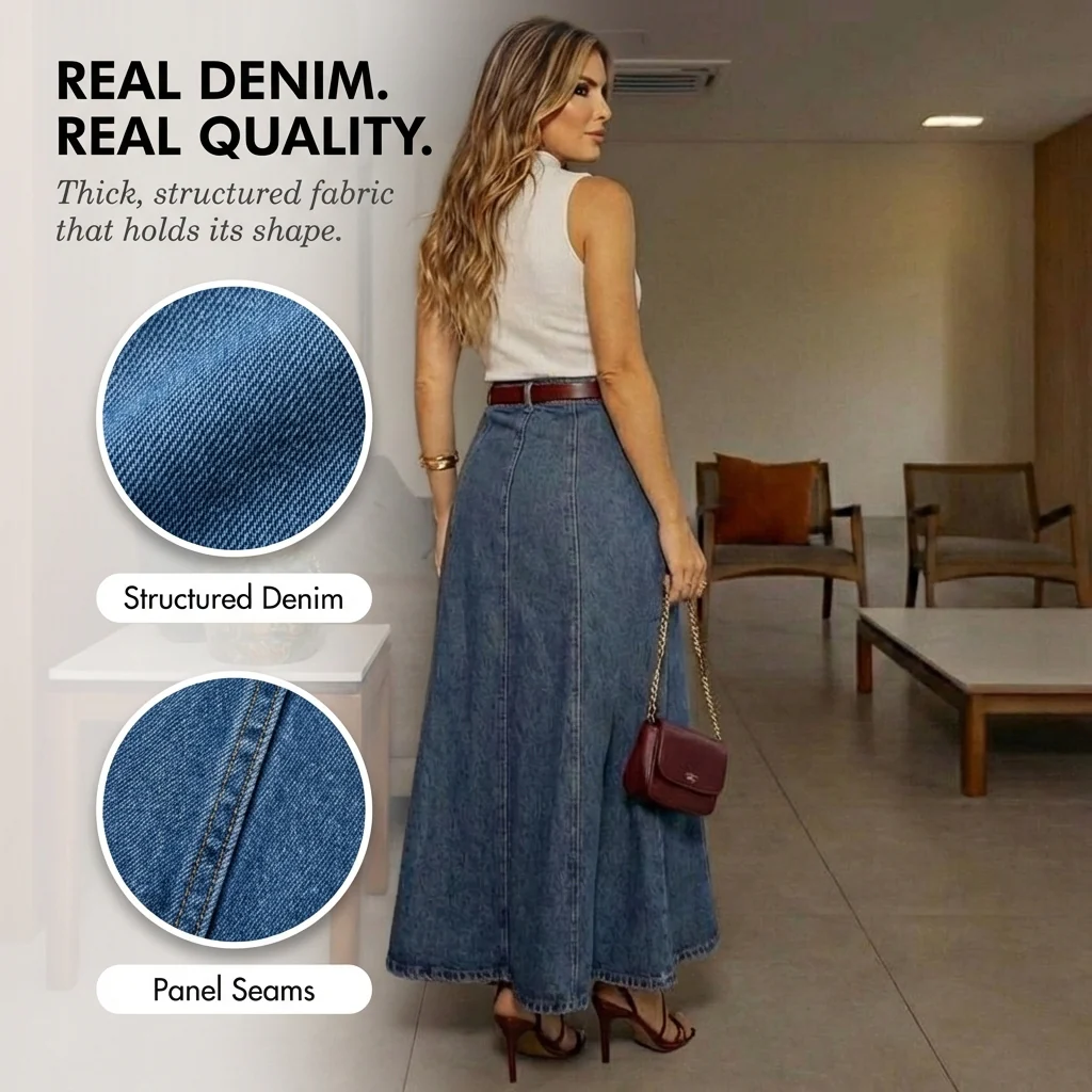 Selvedge™ – A-Line Flattering Denim Maxi Skirt | Lengthening Silhouette, Real Pockets, S–2XL + 50% OFF - Image 5