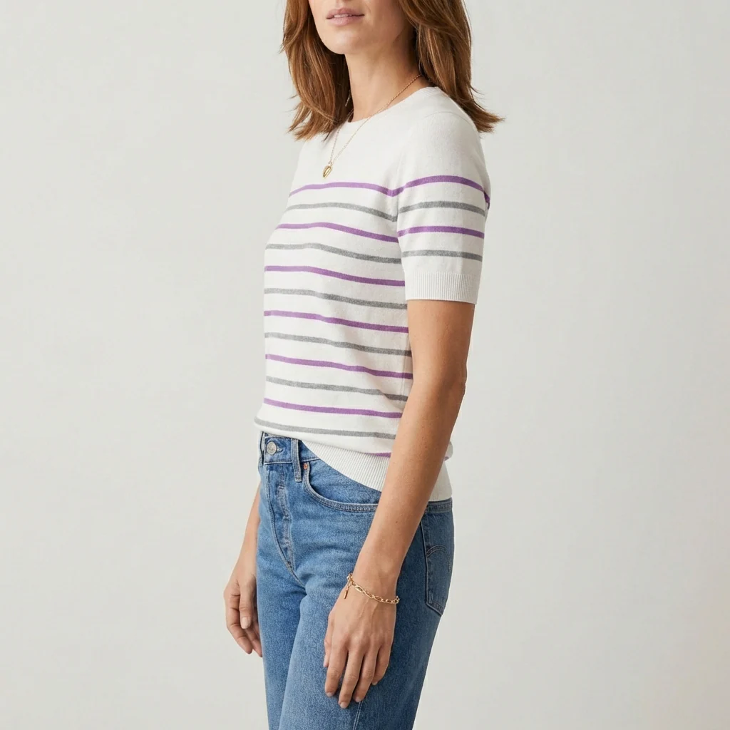 Silken™ – Lightweight Striped Knit Crewneck Short Sleeve Sweater Top + 50% OFF - Image 2