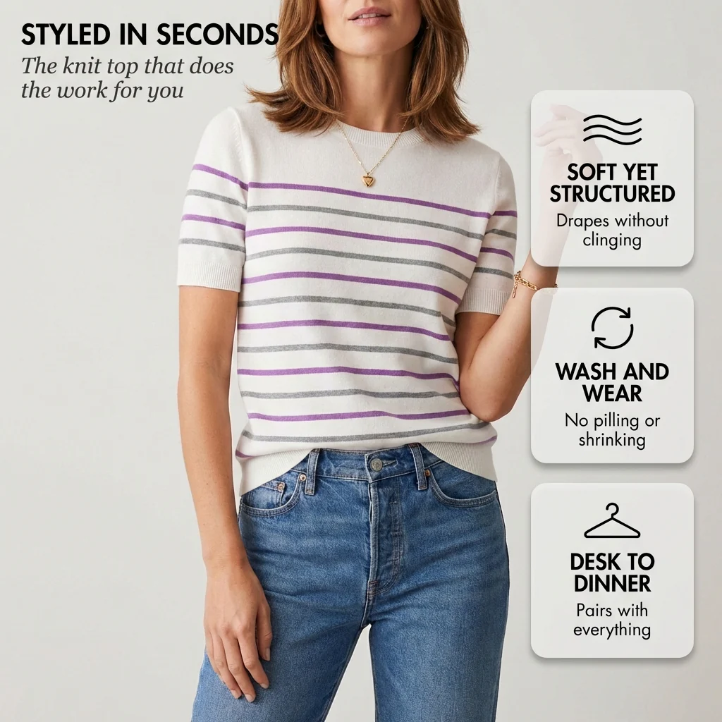 Silken™ – Lightweight Striped Knit Crewneck Short Sleeve Sweater Top + 50% OFF - Image 4