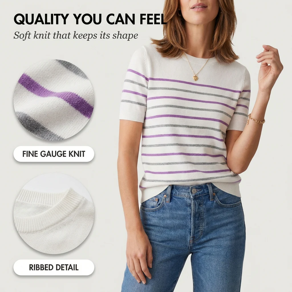Silken™ – Lightweight Striped Knit Crewneck Short Sleeve Sweater Top + 50% OFF - Image 5
