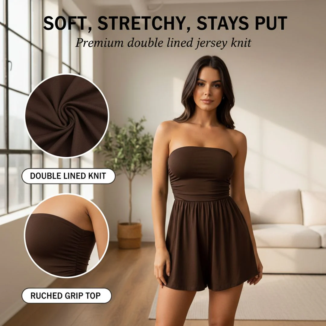 Sway™ – Strapless Ruched Bodice Flowy-Short Romper for Women + 50% OFF - Image 5