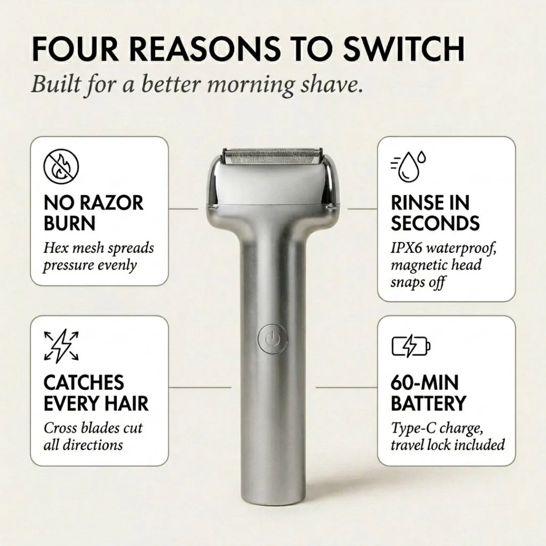 Temper™ – Wide Foil, Tilt Head & IPX6 Rechargeable Electric Shaver for Men + 50% OFF - Image 4