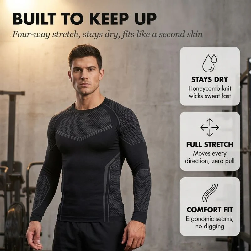 Tensile™ – Honeycomb Compression Long Sleeve Workout Shirt for Men + 50% OFF - Image 4