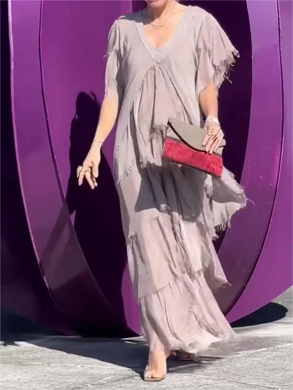 The AuraFlow Maxi Dress - Elegant V-Neck, Tiered Ruffle Skirt, and Off Sale + 50% OFF - Image 7