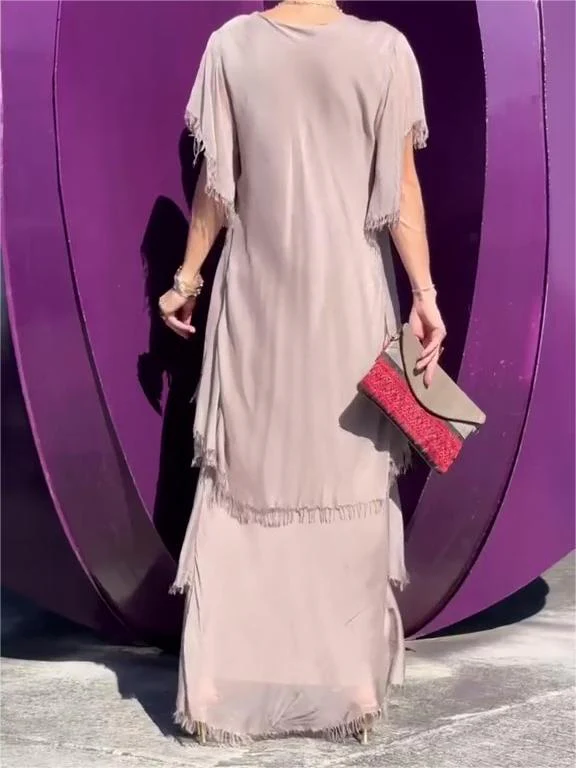The AuraFlow Maxi Dress - Elegant V-Neck, Tiered Ruffle Skirt, and Off Sale + 50% OFF - Image 9