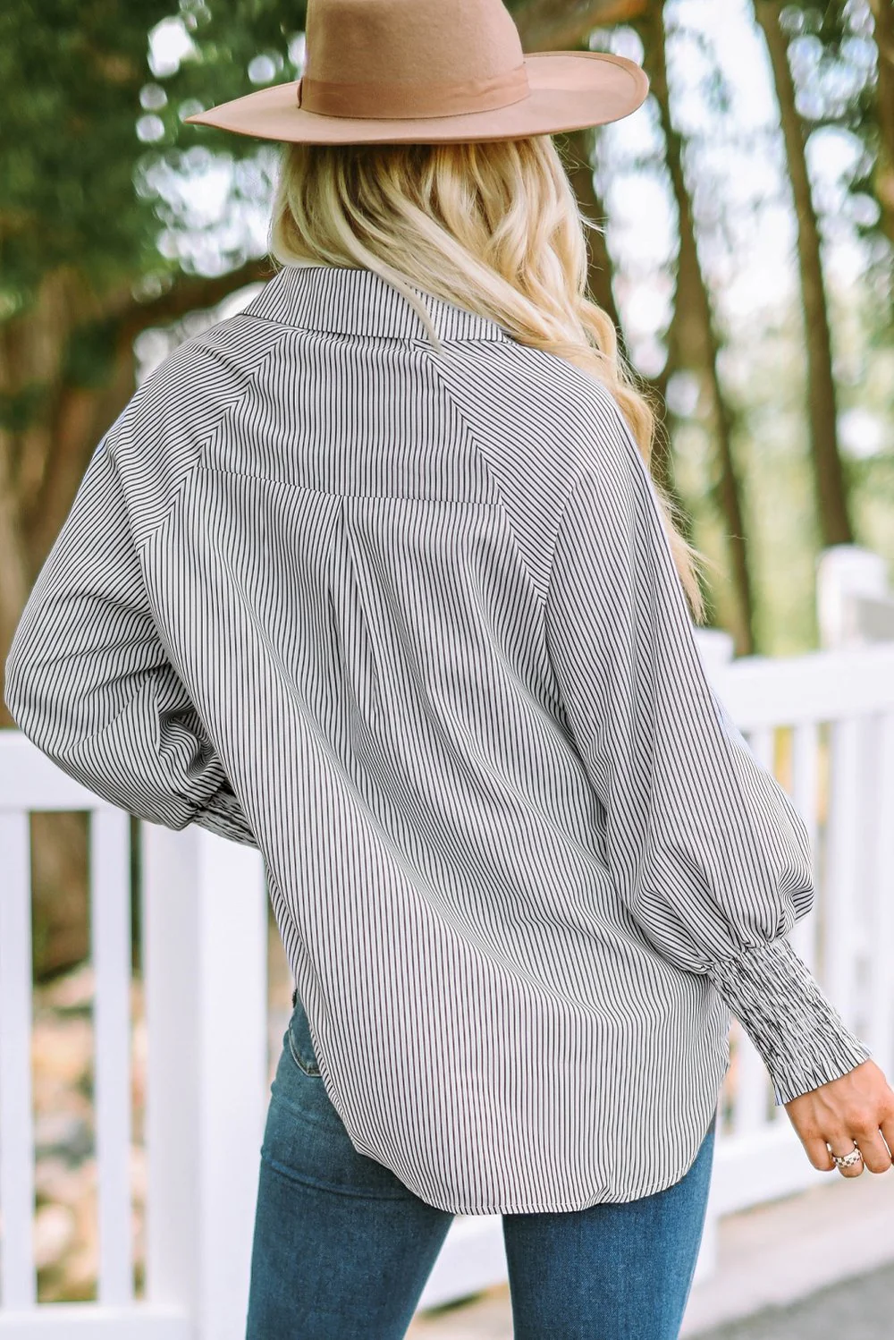 The AuraFlow Striped Lapel Shirt - Oversized Drawdown Sleeves, Mid-Length Fit, + 50% OFF - Image 5