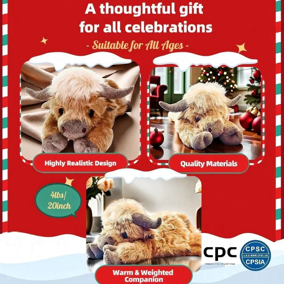 CozyCalm Weighted Cow Plush  – Soft Stuffed Animal for Kids & Adults Non-Heated Sensory Toy + 50% OFF - Image 2