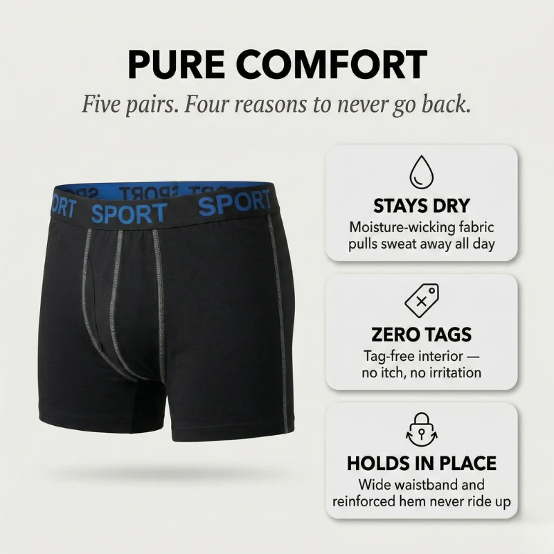 Trunkwell™ – 5-Pack Moisture-Wicking Tag-Free Boxer Briefs for Men + 50% OFF - Image 3