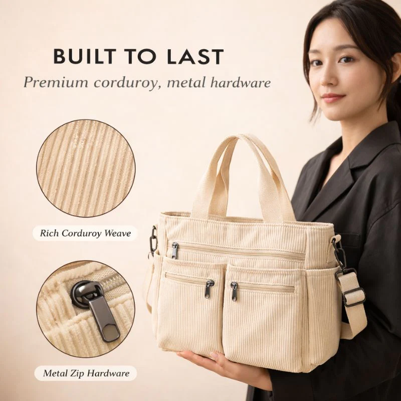 Tuckwell™ – Corduroy Multi-Pocket Tote Bag with Crossbody Strap + 50% OFF - Image 3