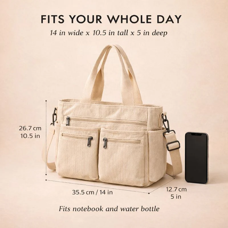 Tuckwell™ – Corduroy Multi-Pocket Tote Bag with Crossbody Strap + 50% OFF - Image 4