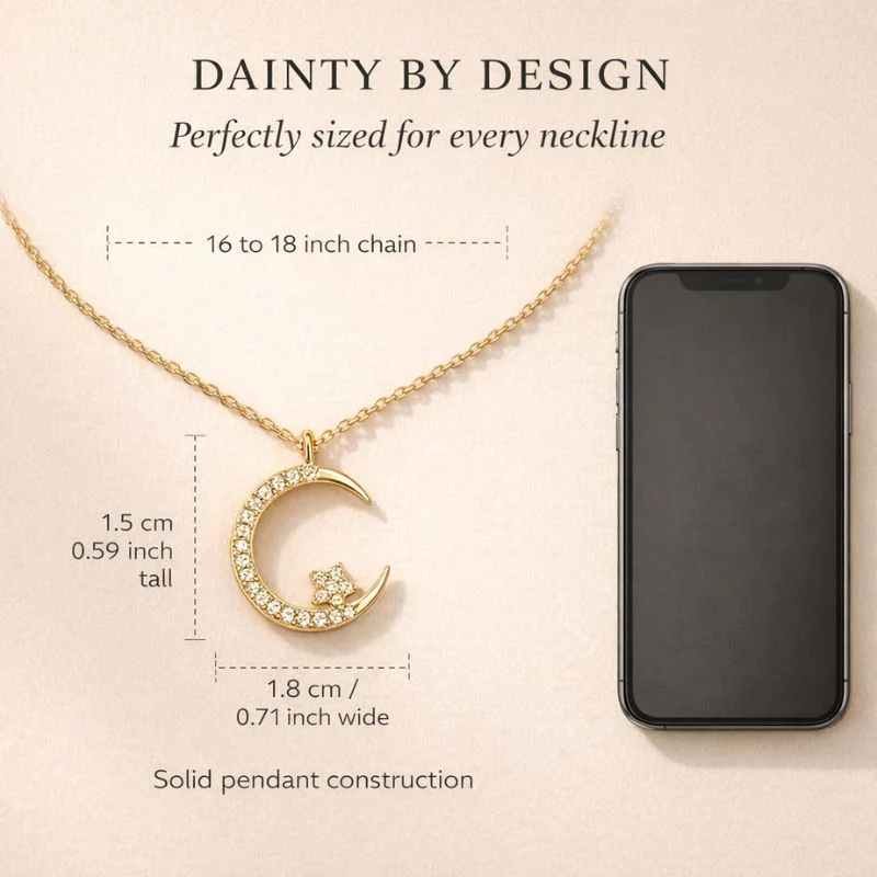 Veilune™ – CZ Crescent Moon & Star Pendant Necklace | Gold & Silver + 1+1 FREE - Image 4