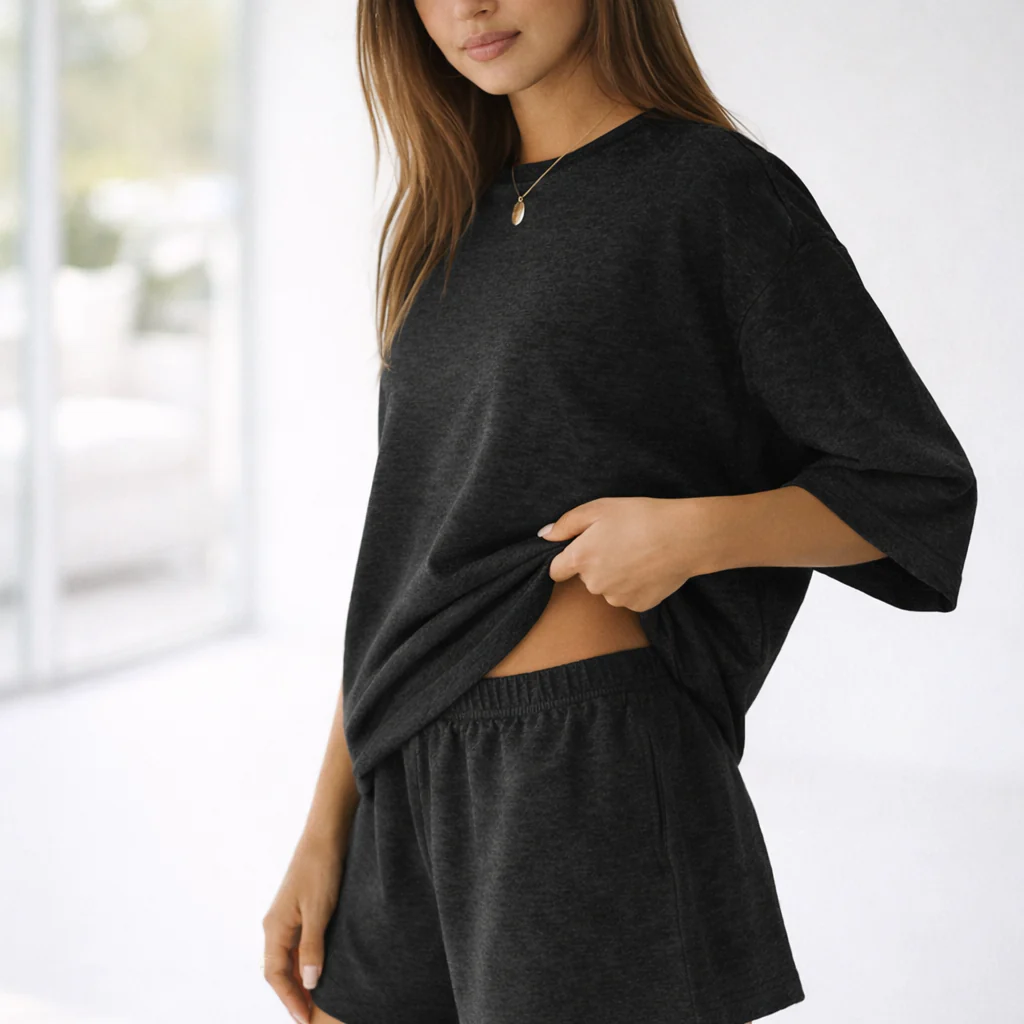 Veluna™ – Soft Oversized 3/4 Sleeve Top & Elastic Waist Shorts Lounge Set + 50% OFF - Image 2