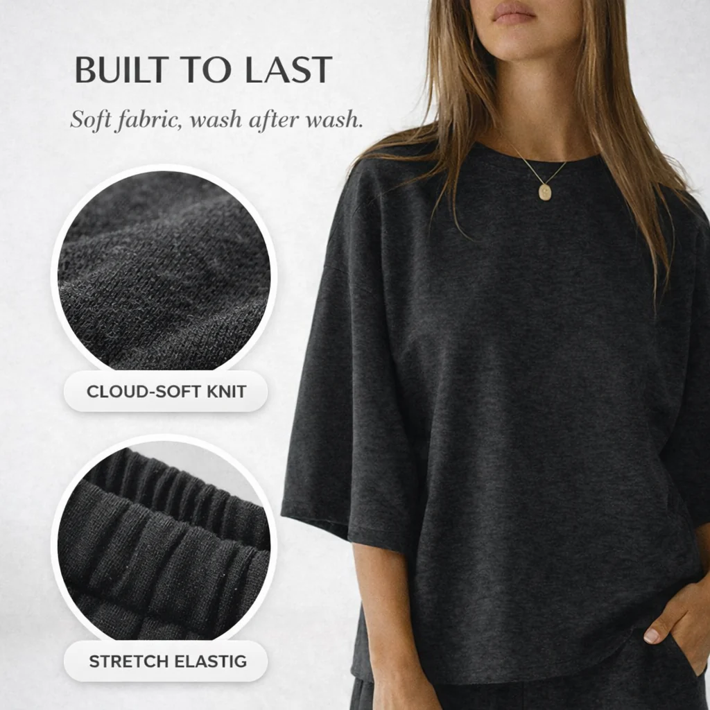 Veluna™ – Soft Oversized 3/4 Sleeve Top & Elastic Waist Shorts Lounge Set + 50% OFF - Image 5