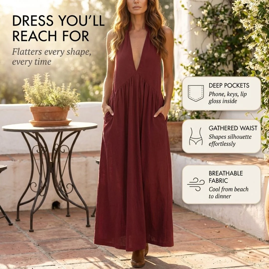 Velune™ – Ruffle Halter Deep V Maxi Dress with Pockets + 50% OFF - Image 4