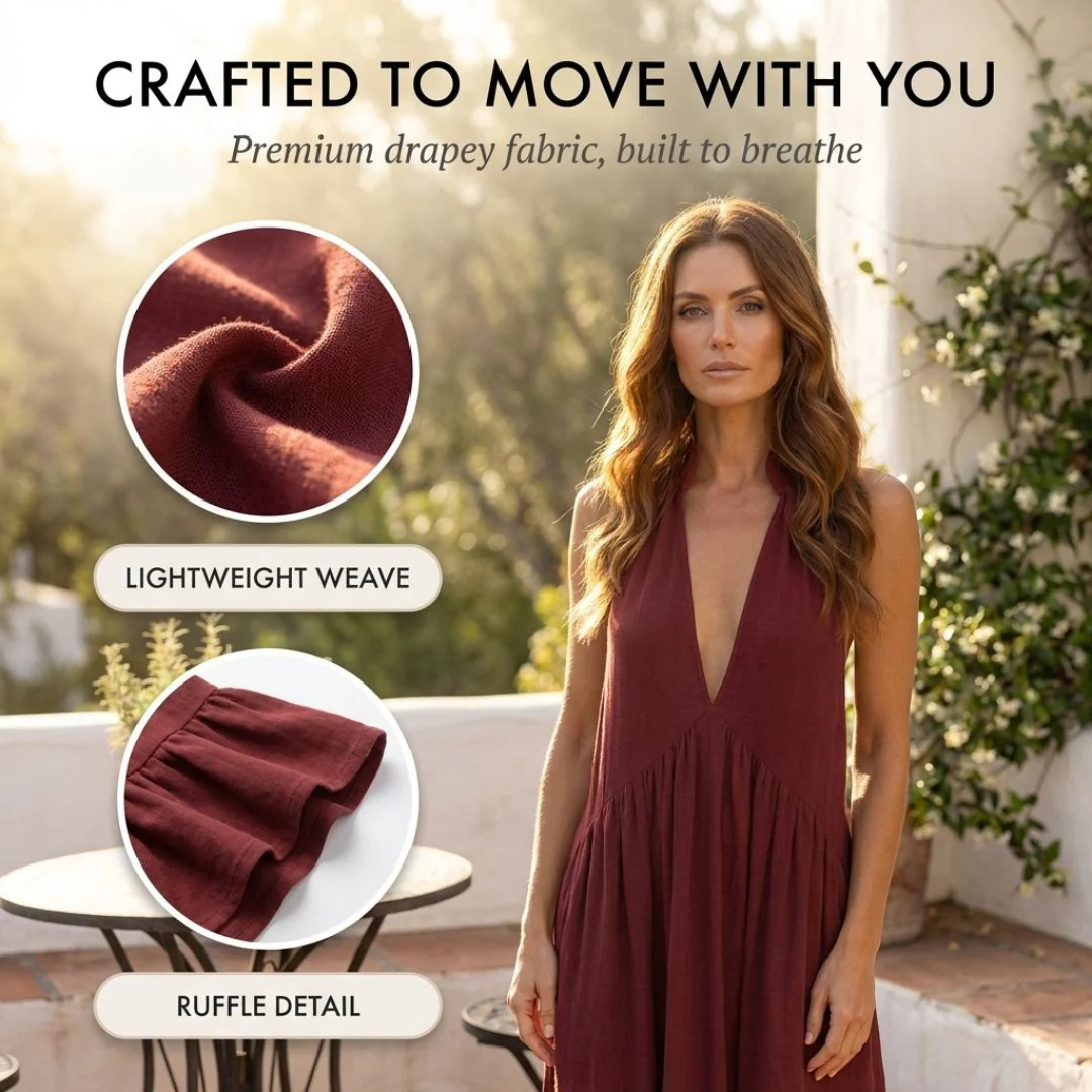Velune™ – Ruffle Halter Deep V Maxi Dress with Pockets + 50% OFF - Image 5