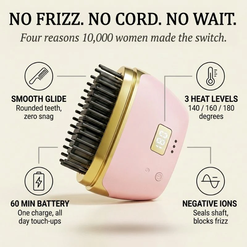 Velura™ – Cordless Hair Straightener Brush with Negative Ions & MCH Ceramic Heat + 50% OFF - Image 2