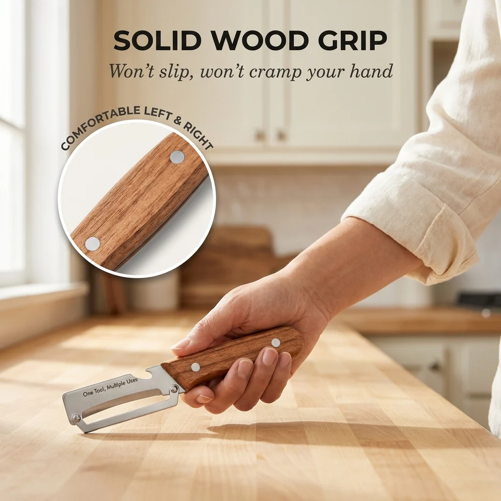 Whetstone™ – Stainless Steel Multi-Use Peeler with Wooden Handle & Built-In Bottle Opener + 50% OFF - Image 2