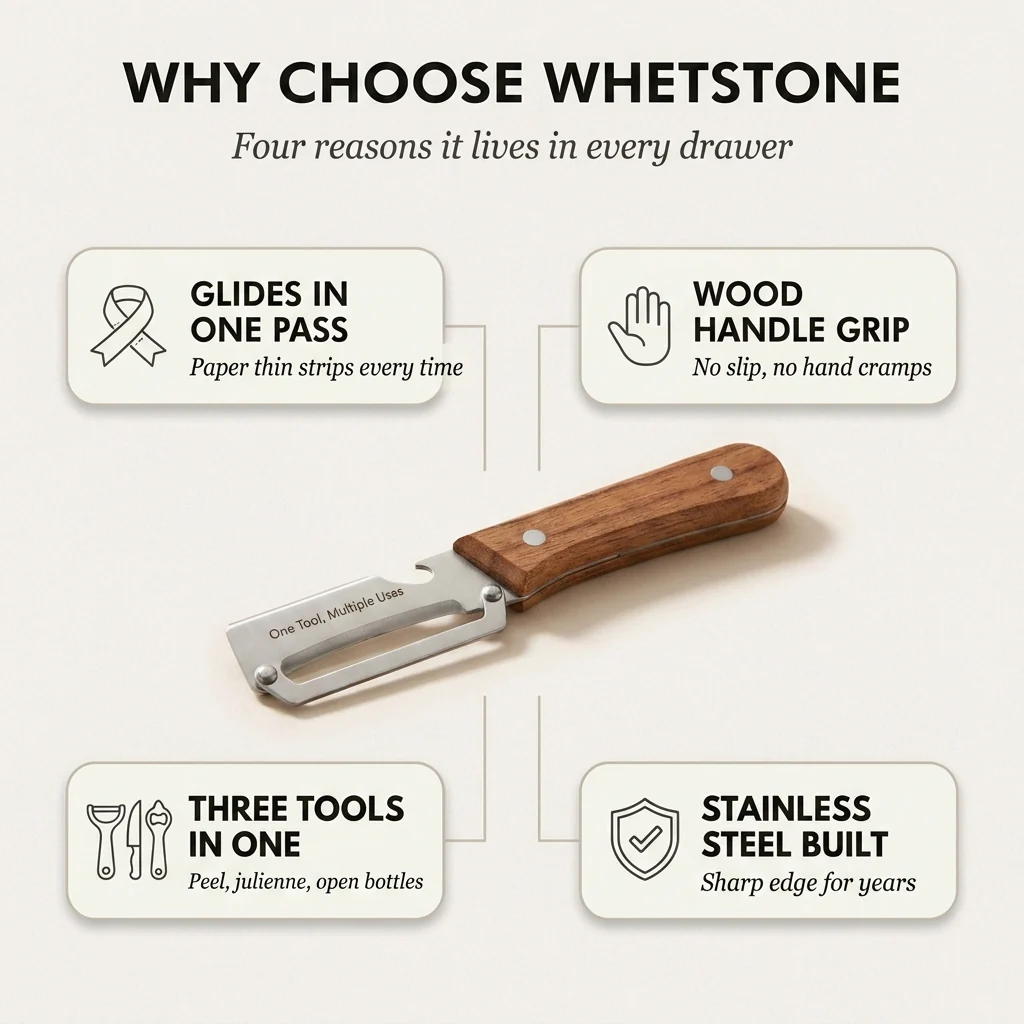 Whetstone™ – Stainless Steel Multi-Use Peeler with Wooden Handle & Built-In Bottle Opener + 50% OFF - Image 4