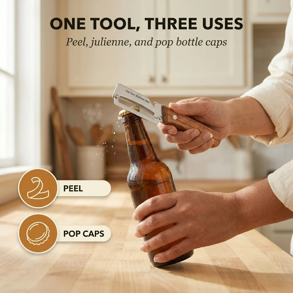 Whetstone™ – Stainless Steel Multi-Use Peeler with Wooden Handle & Built-In Bottle Opener + 50% OFF - Image 5