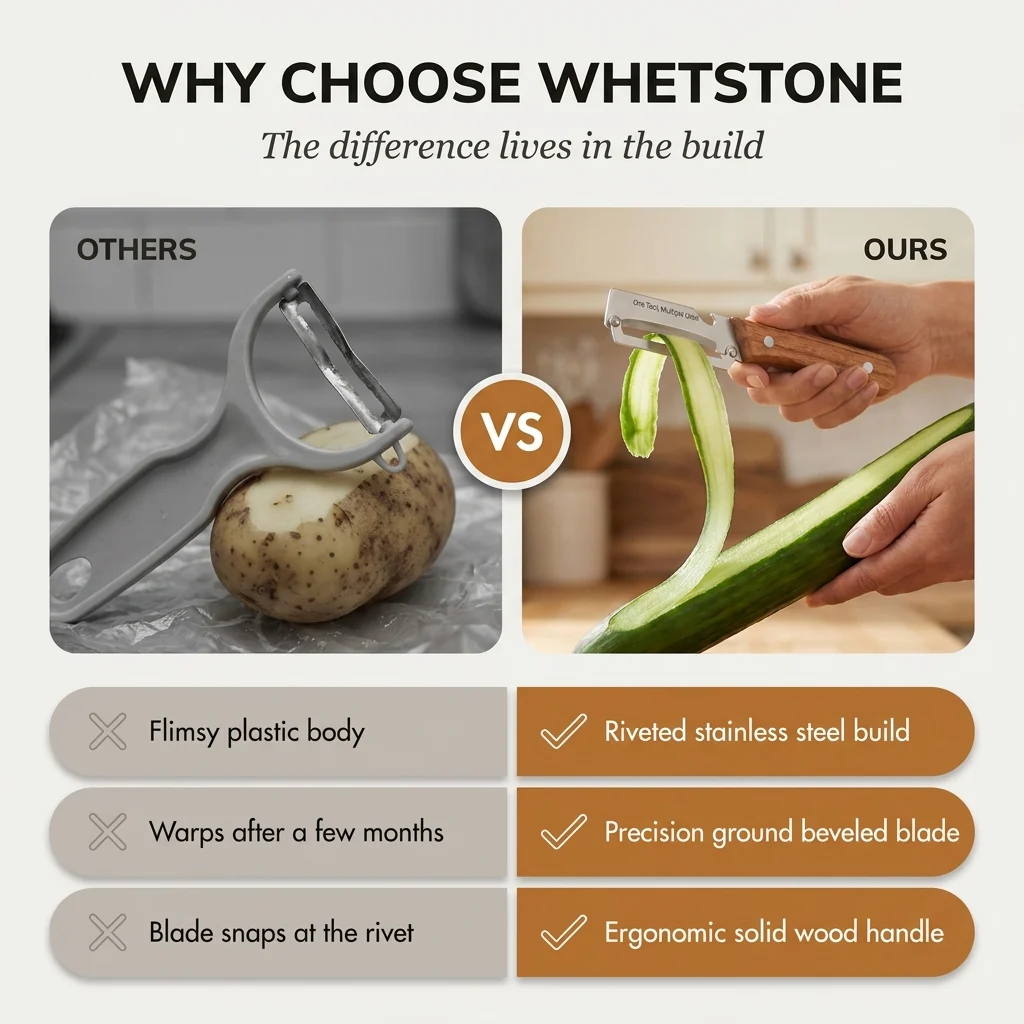 Whetstone™ – Stainless Steel Multi-Use Peeler with Wooden Handle & Built-In Bottle Opener + 50% OFF - Image 6