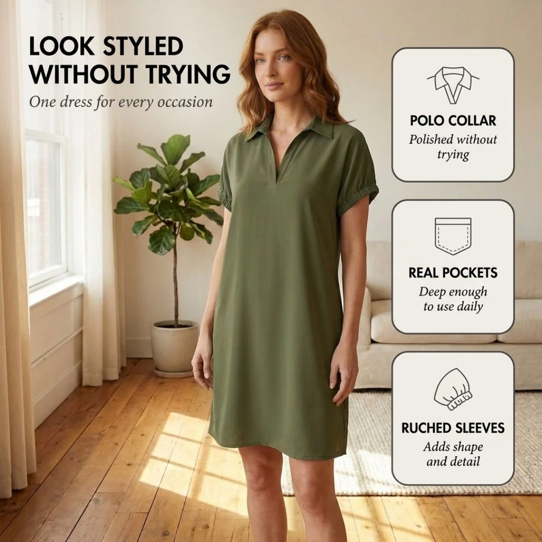 Willowbrook™ – Collared V-Neck Shirt Dress with Pockets, Ruched Sleeves, Lightweight Summer Dress for Women + 50% OFF - Image 4